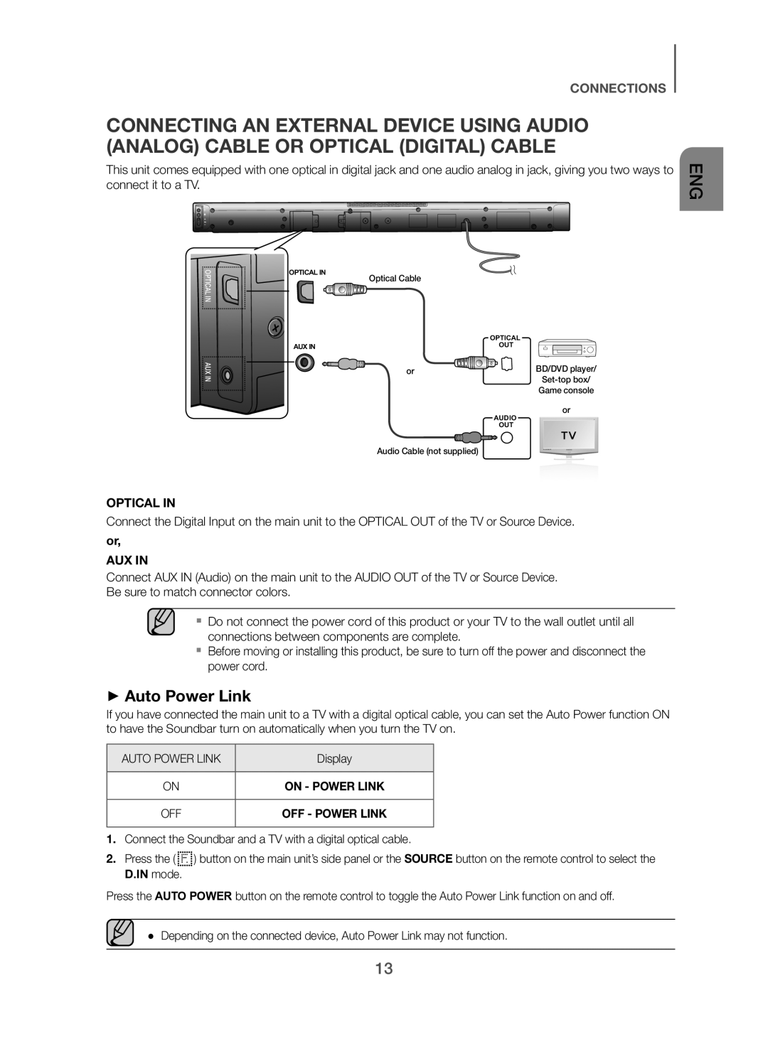 Samsung HW-J430/TK manual ++Auto Power Link, Optical, Aux, Display 