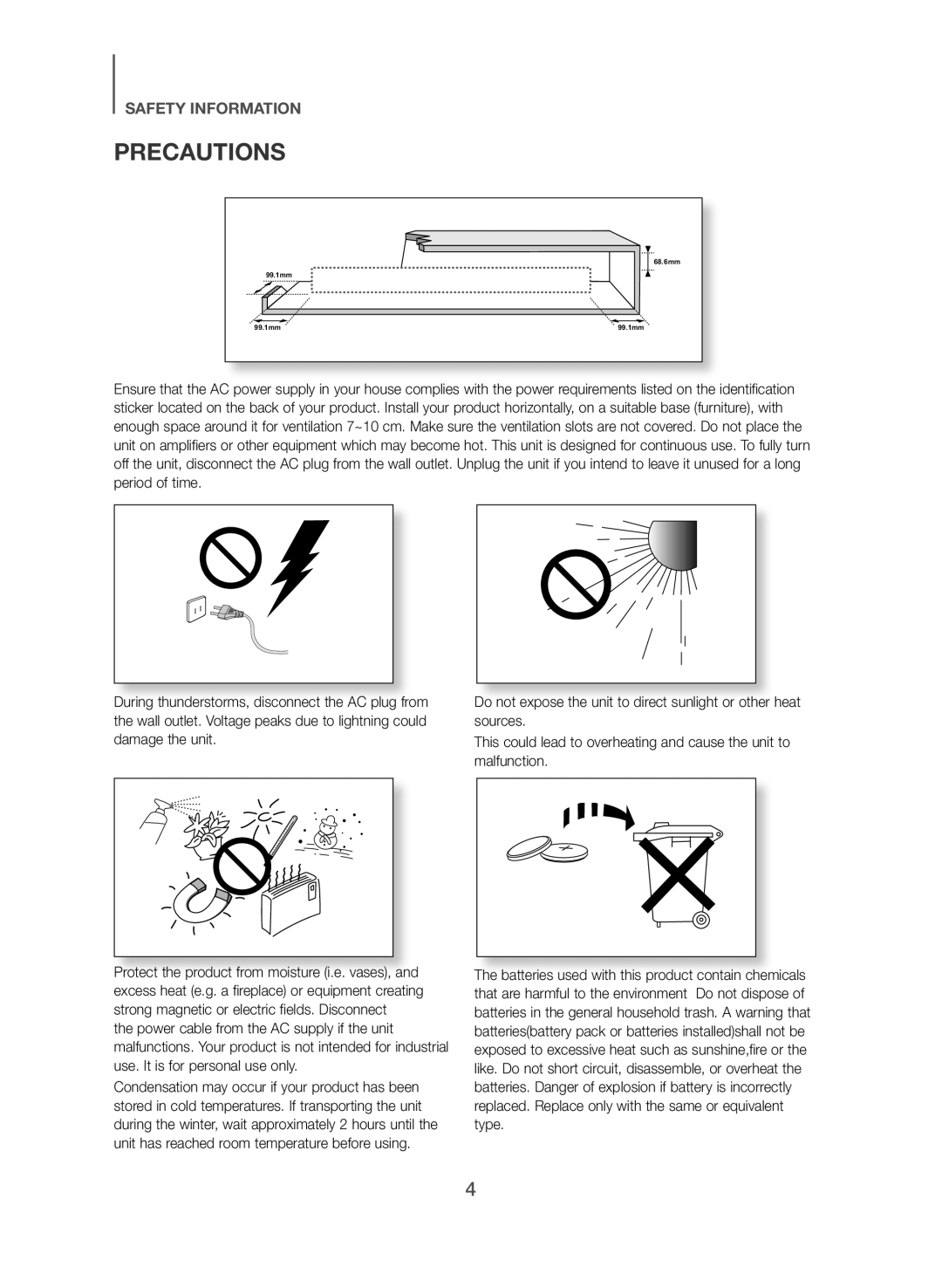 Samsung HW-J430/TK manual Precautions 