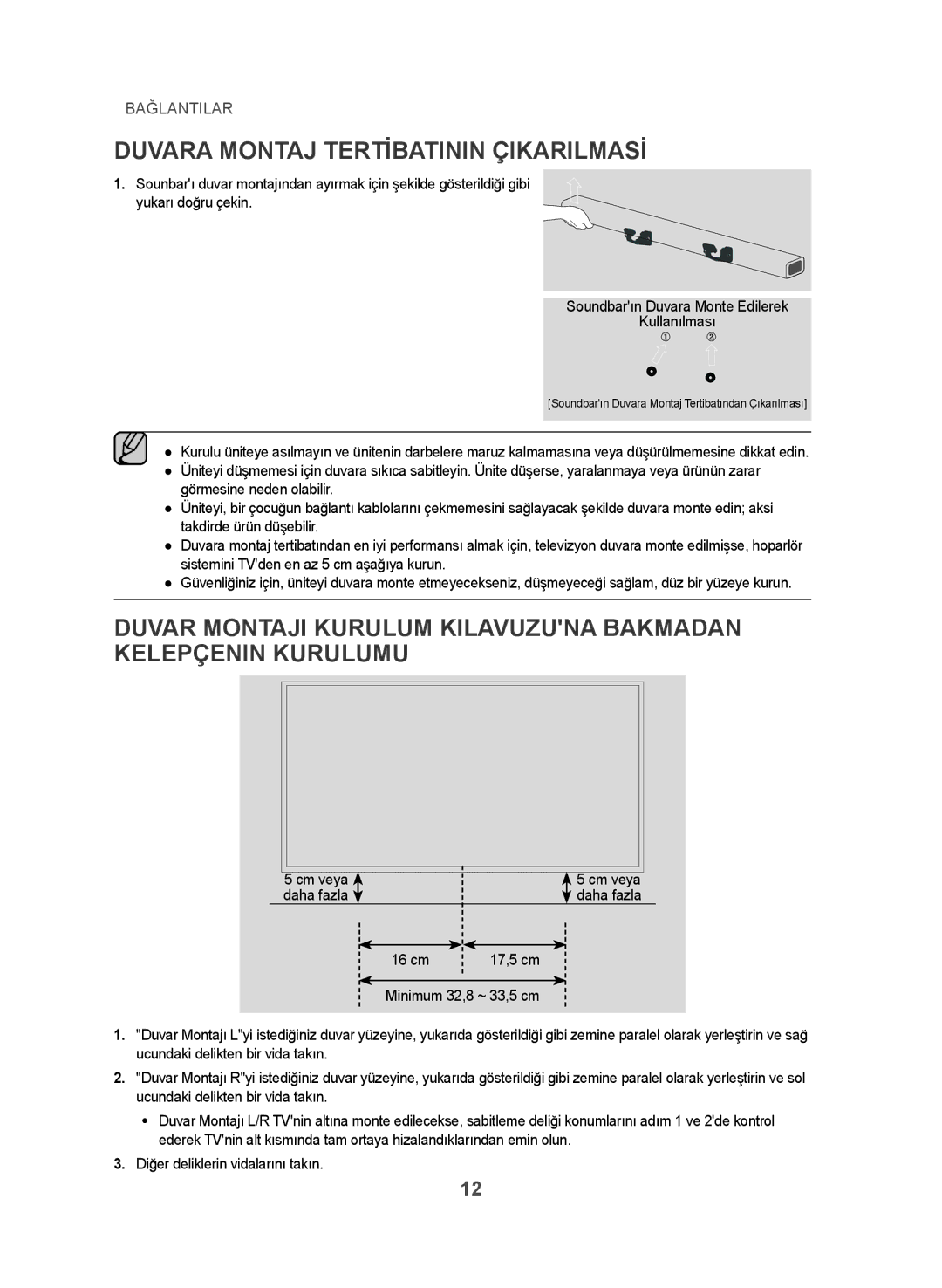 Samsung HW-J450/EN manual Duvara Montaj Tertibatinin Çikarilmasi 