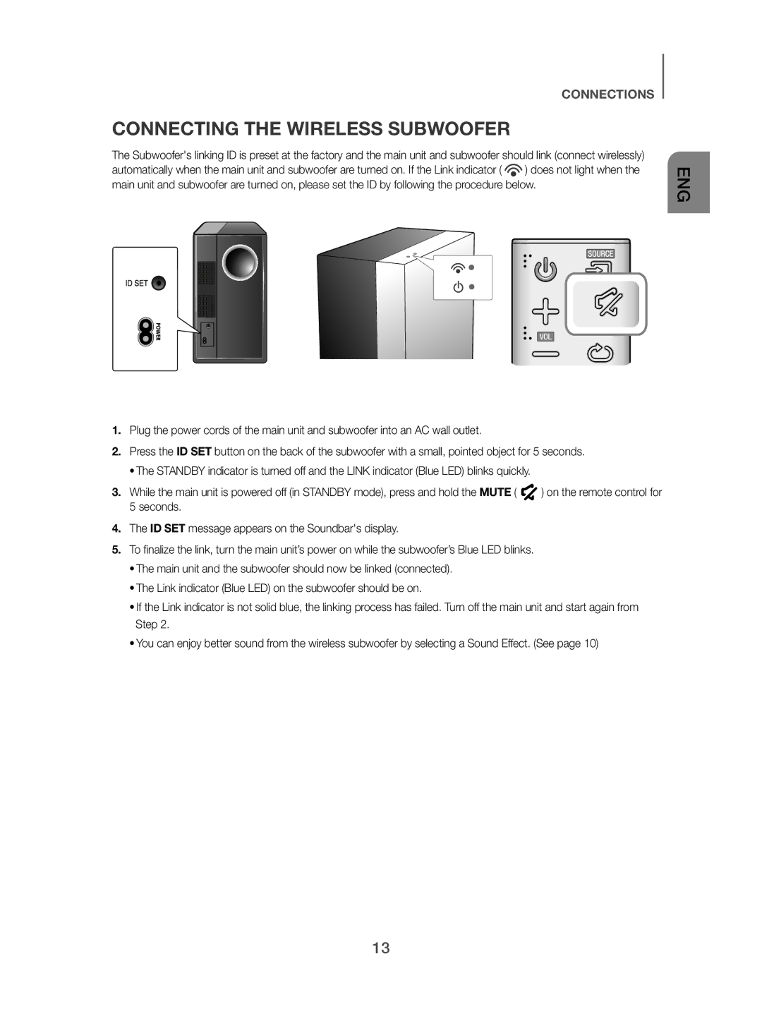 Samsung HW-J450/EN manual Connecting the Wireless Subwoofer 