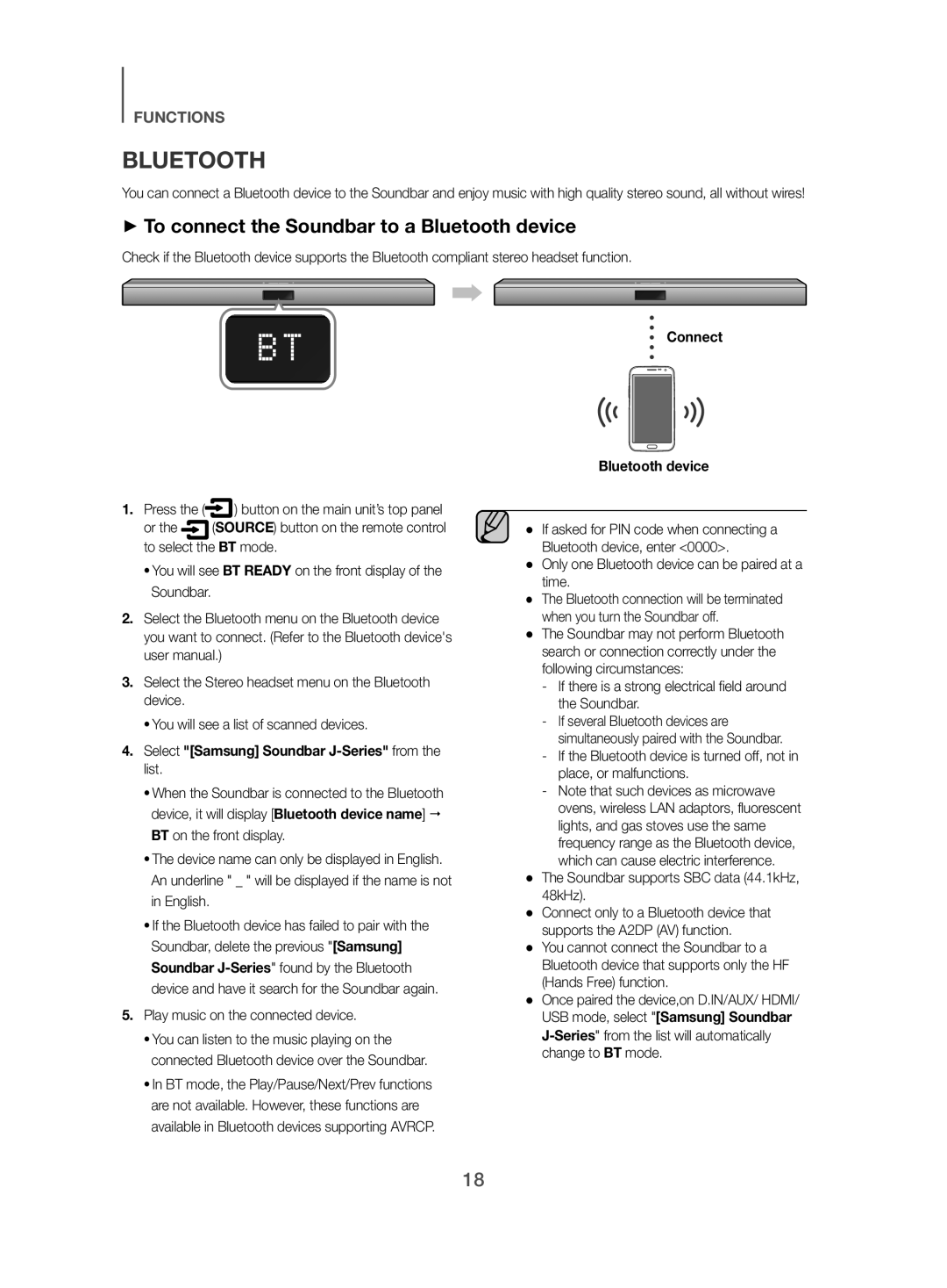 Samsung HW-J450/EN manual ++To connect the Soundbar to a Bluetooth device, Connect 