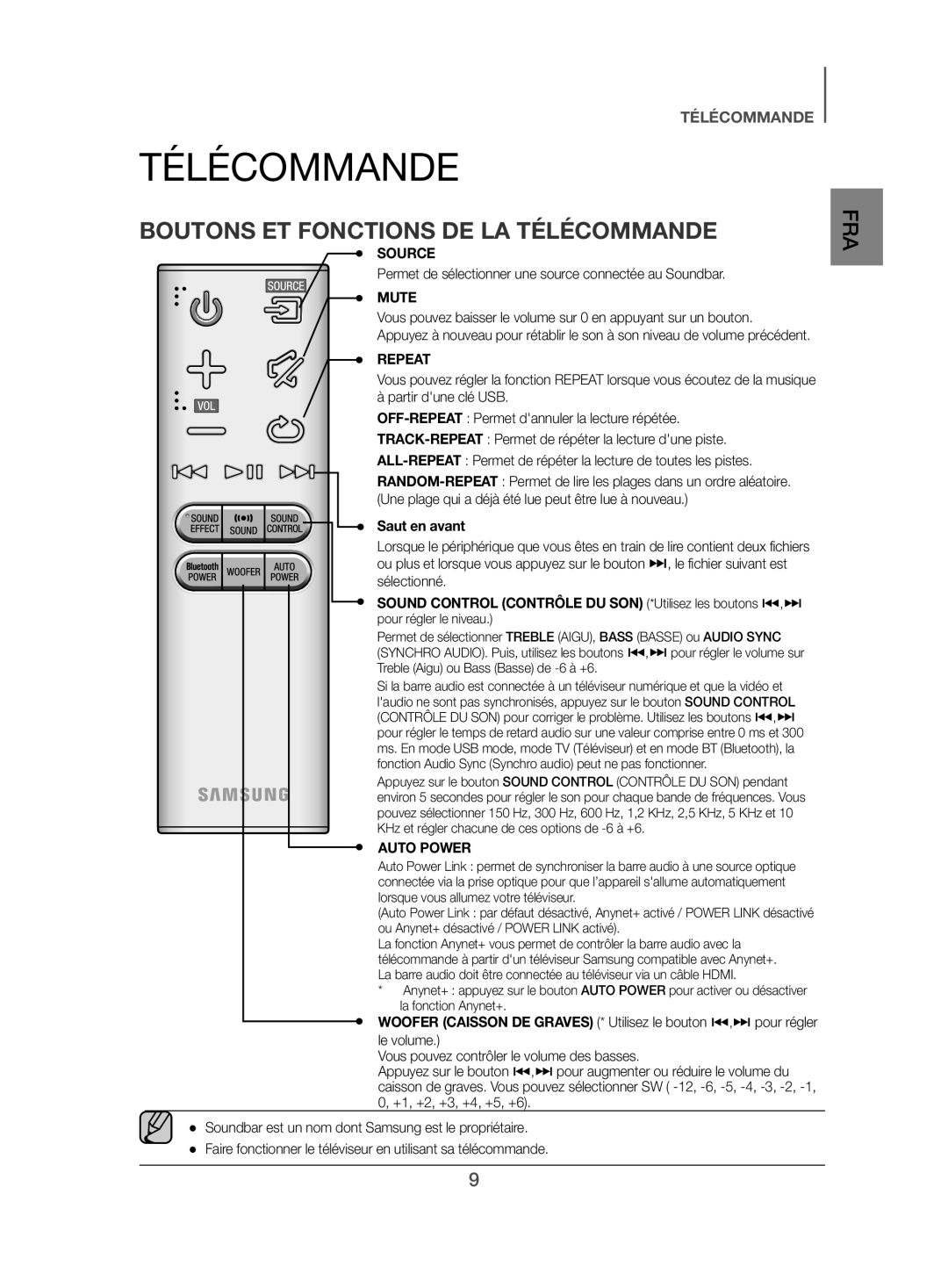 Samsung HW-J450/EN Boutons ET Fonctions DE LA Télécommande, Permet de sélectionner une source connectée au Soundbar 