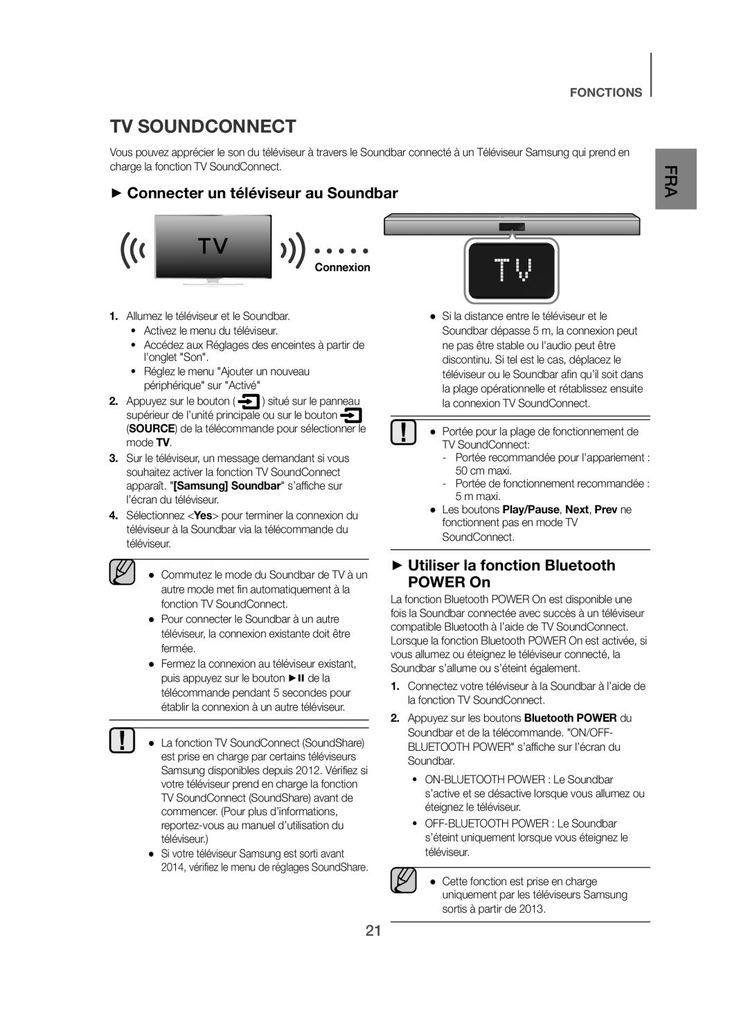 Samsung HW-J450/EN manual ++Connecter un téléviseur au Soundbar, ++Utiliser la fonction Bluetooth Power On, Connexion 