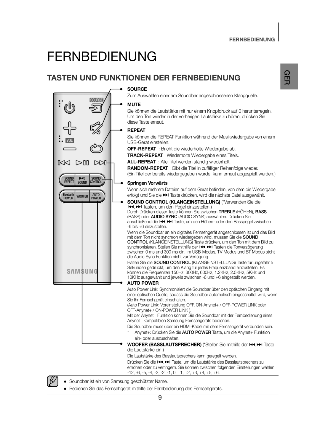 Samsung HW-J450/EN manual Tasten UND Funktionen DER Fernbedienung, Springen Vorwärts 