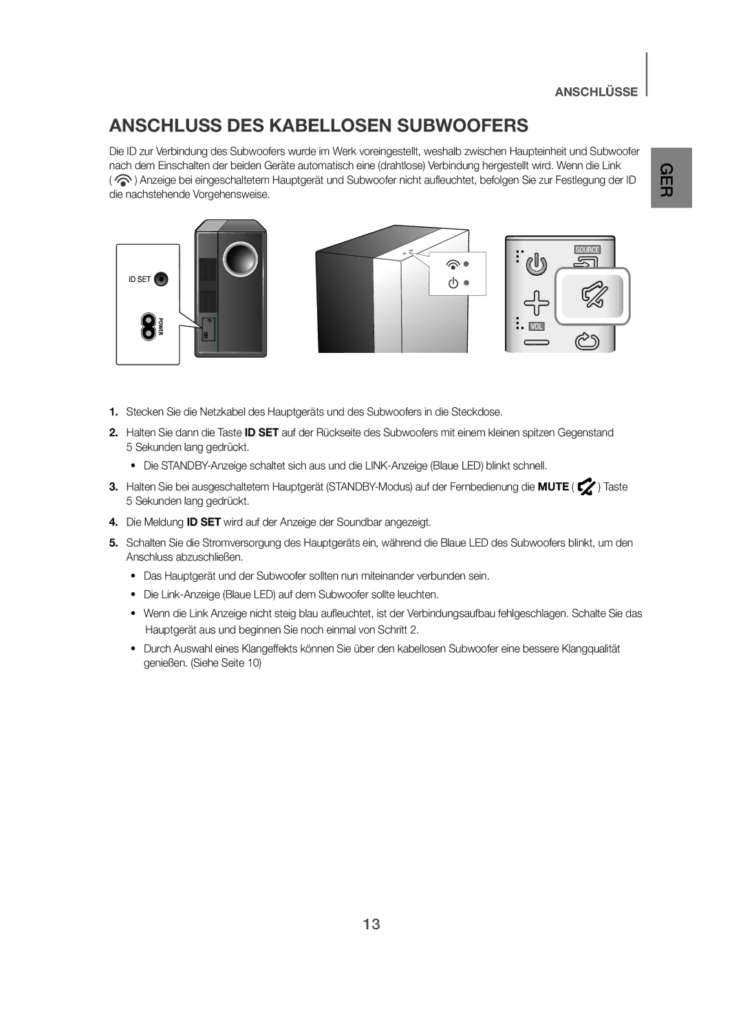 Samsung HW-J450/EN manual Anschluss DES Kabellosen Subwoofers 