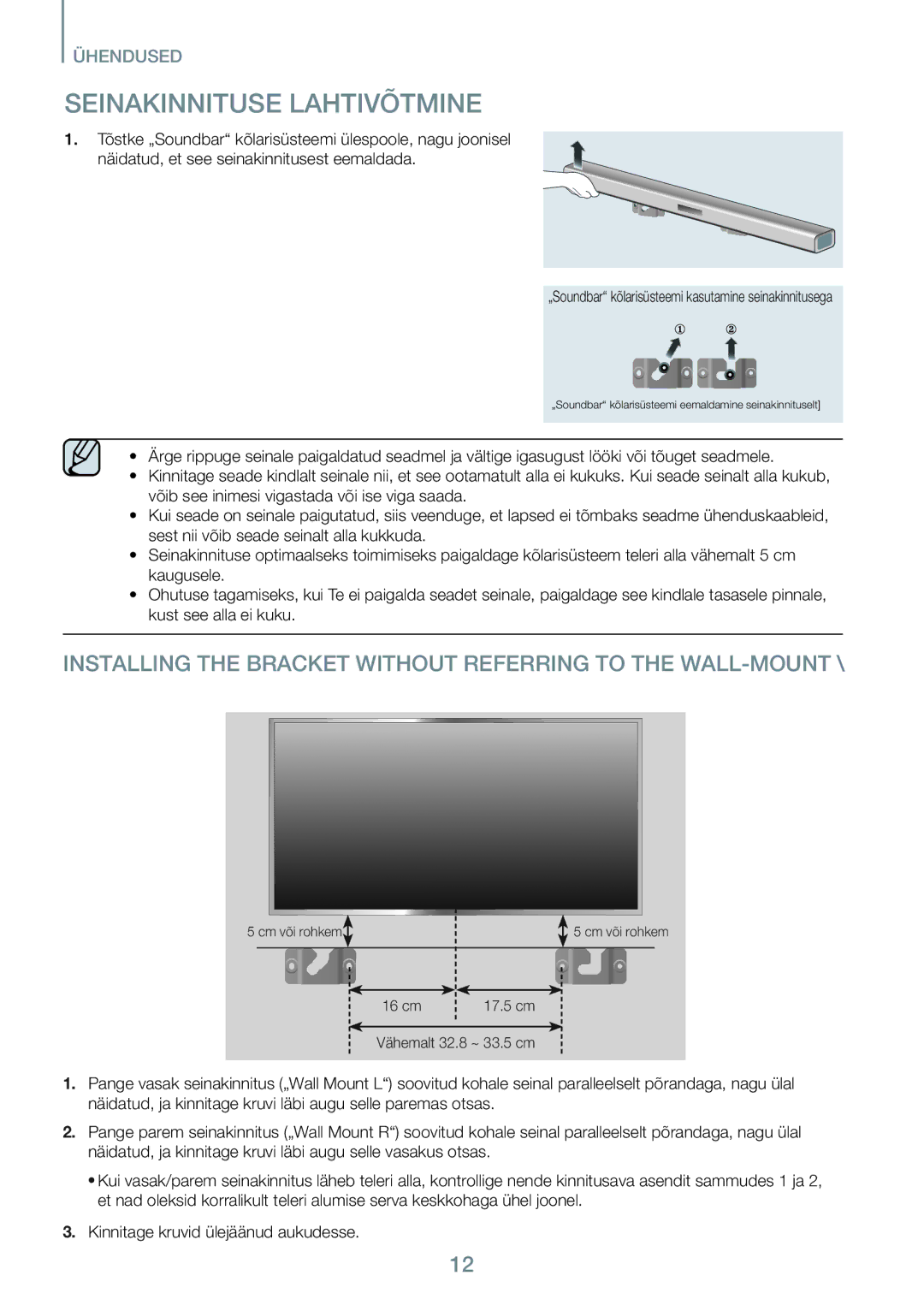 Samsung HW-J450/EN manual Seinakinnituse Lahtivõtmine 