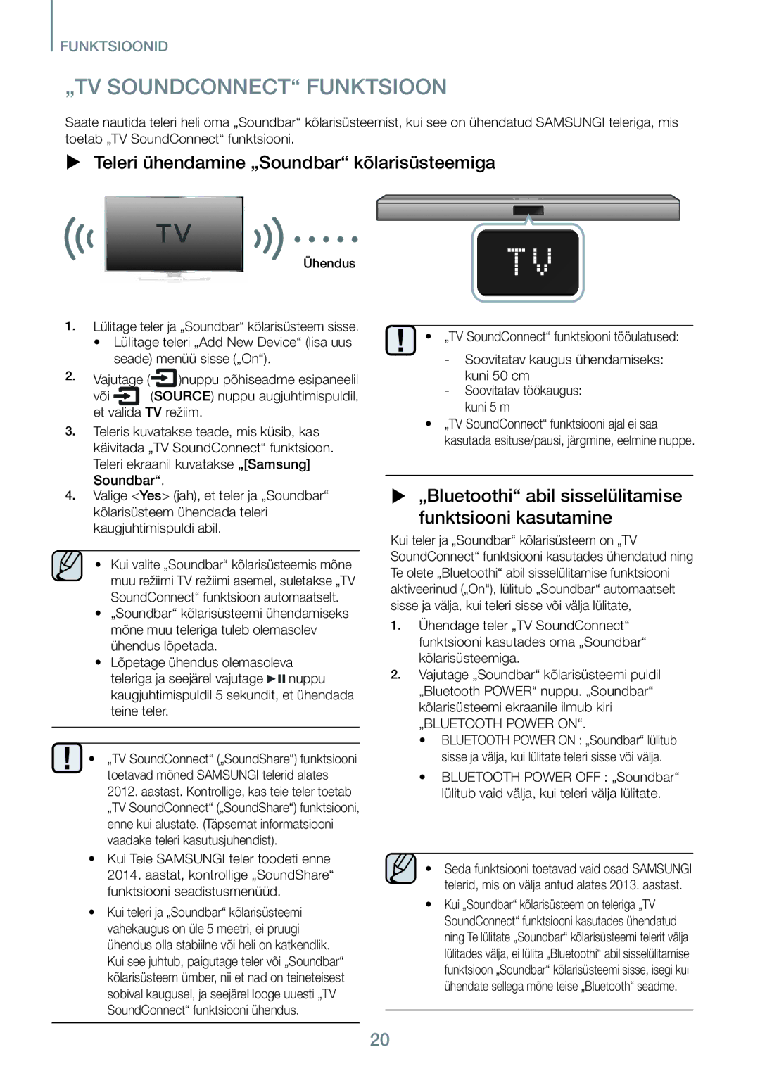 Samsung HW-J450/EN manual „TV Soundconnect Funktsioon,  Teleri ühendamine „Soundbar kõlarisüsteemiga, „BLUETOOTH Power on 