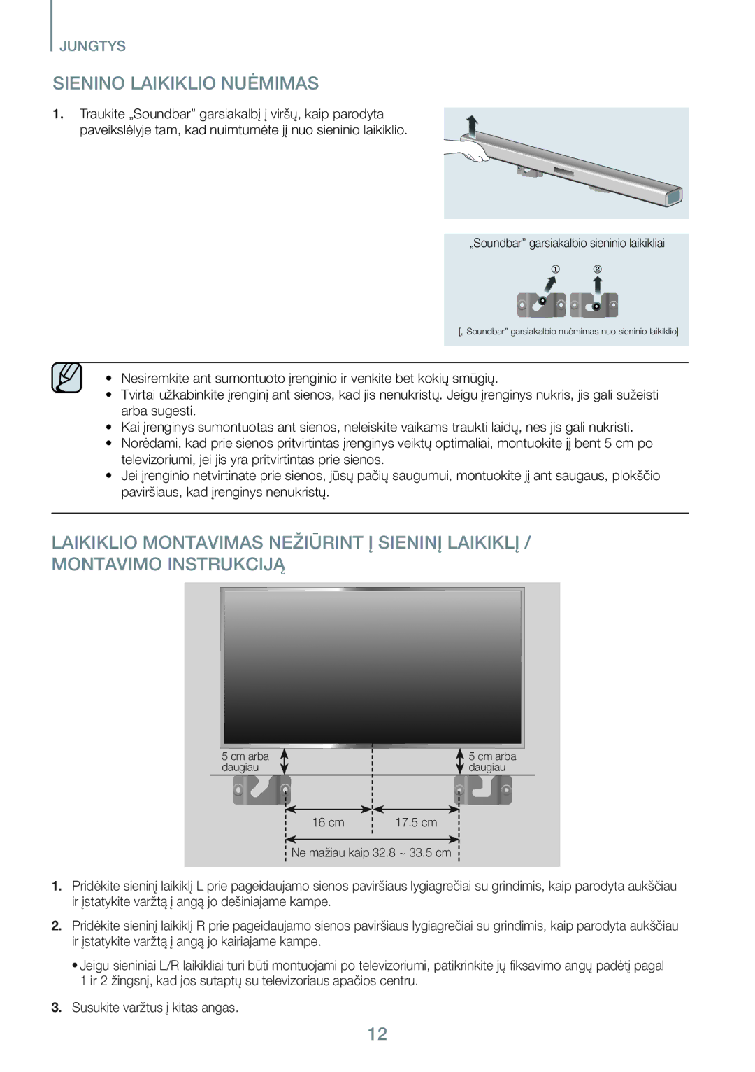 Samsung HW-J450/EN manual Sienino Laikiklio Nuėmimas 