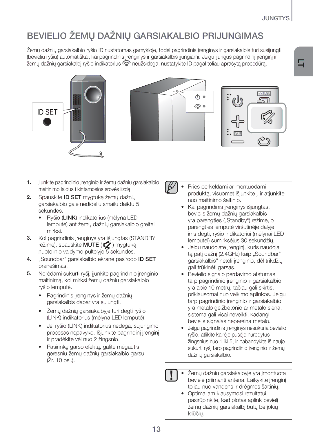 Samsung HW-J450/EN manual Bevielio Žemų Dažnių Garsiakalbio Prijungimas 