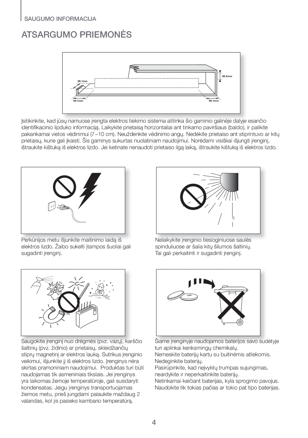 Samsung HW-J450/EN manual Atsargumo Priemonės 