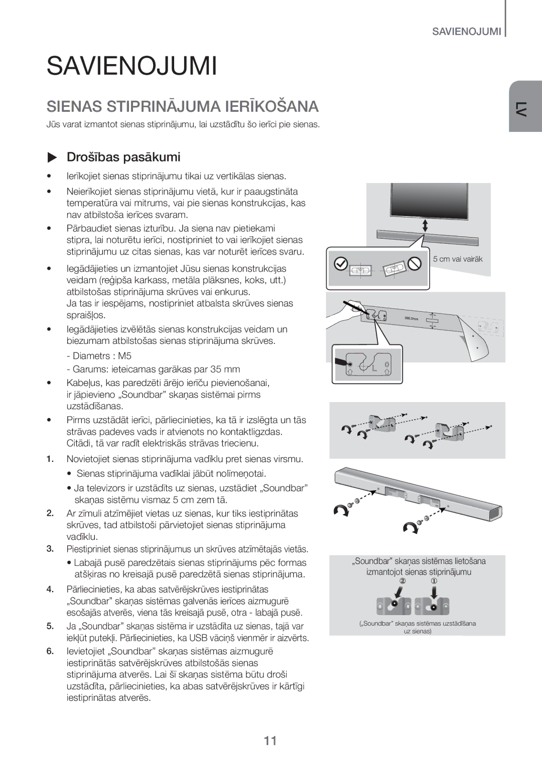 Samsung HW-J450/EN manual Savienojumi,  Drošības pasākumi 