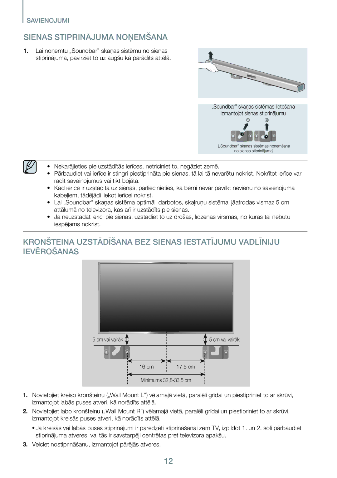 Samsung HW-J450/EN manual Sienas Stiprinājuma Noņemšana 