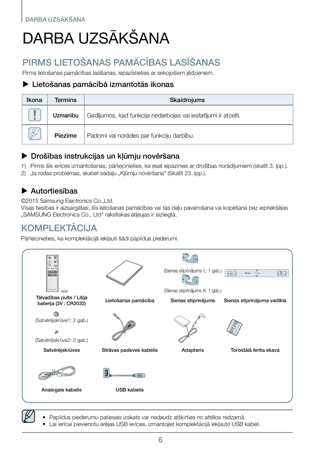 Samsung HW-J450/EN manual Darba Uzsākšana, Pirms Lietošanas Pamācības Lasīšanas, Komplektācija 