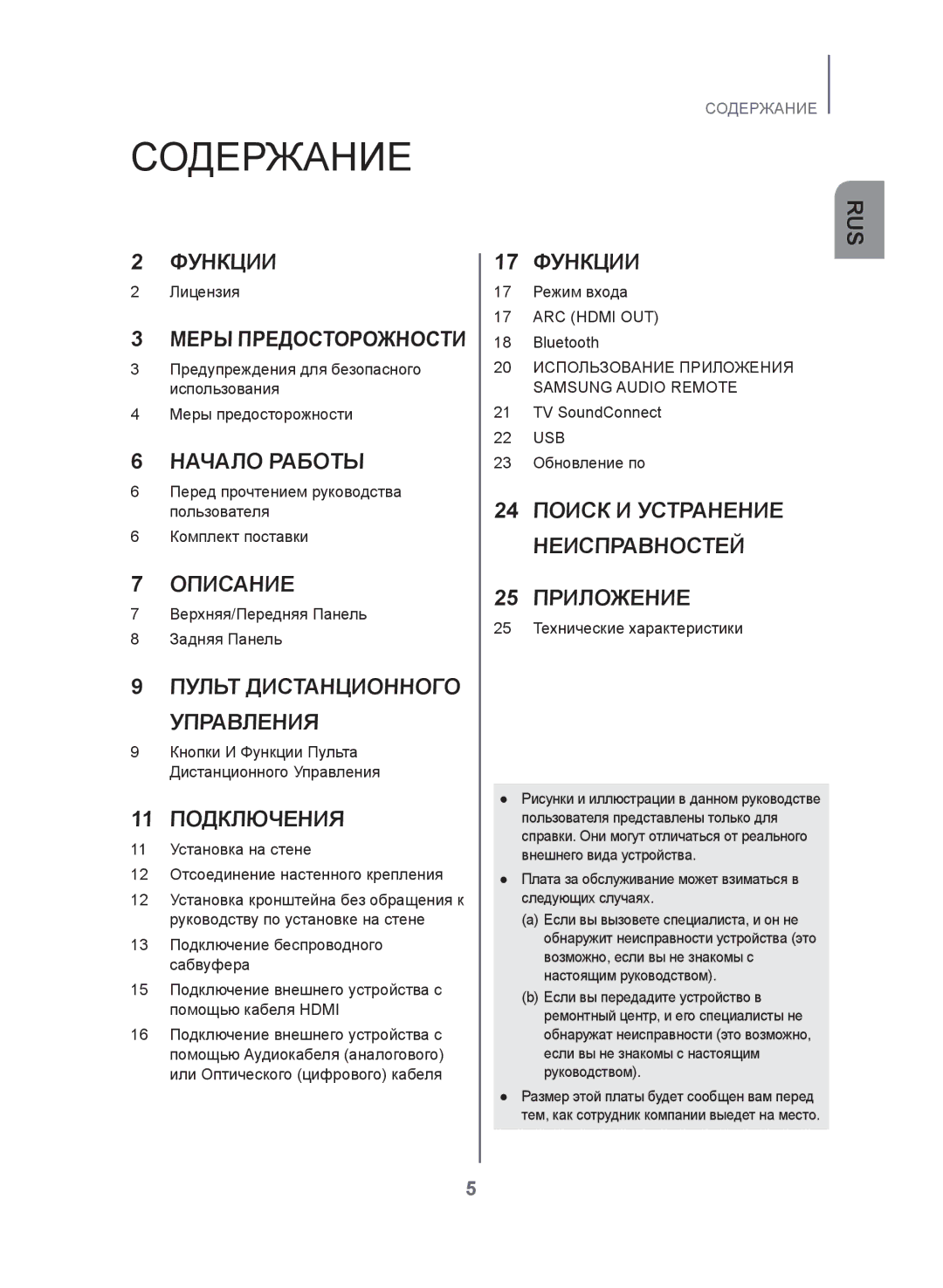 Samsung HW-J450/RU manual Содержание, Функции 