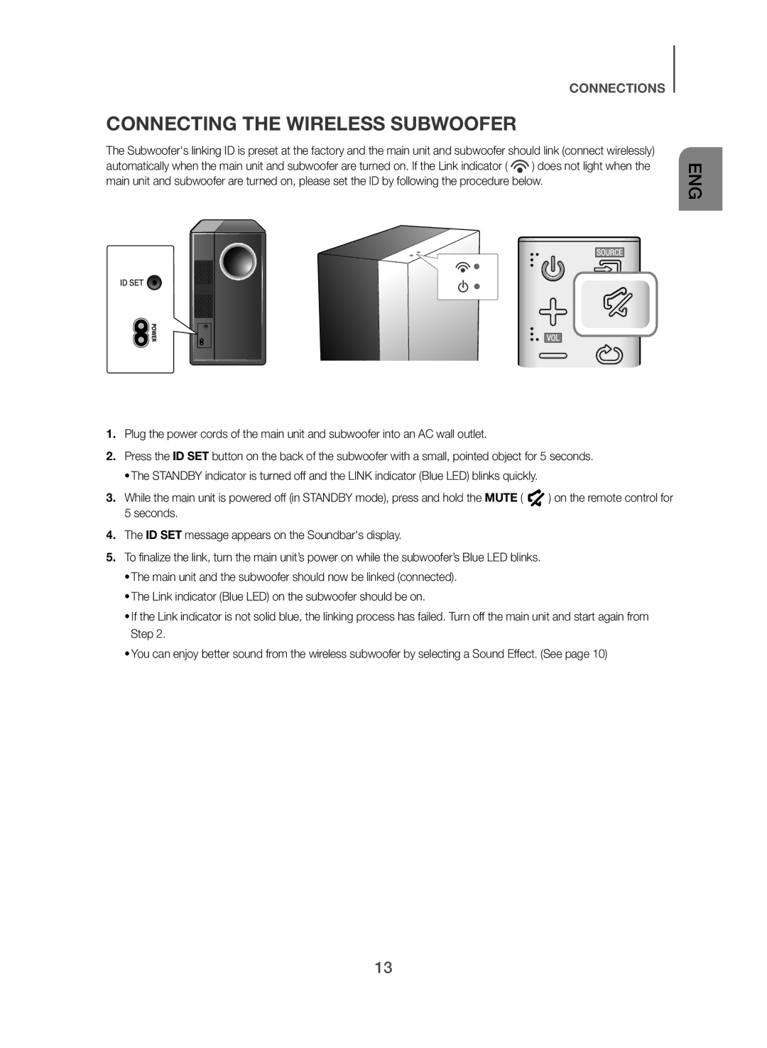 Samsung HW-J450/SQ manual Connecting the Wireless Subwoofer 