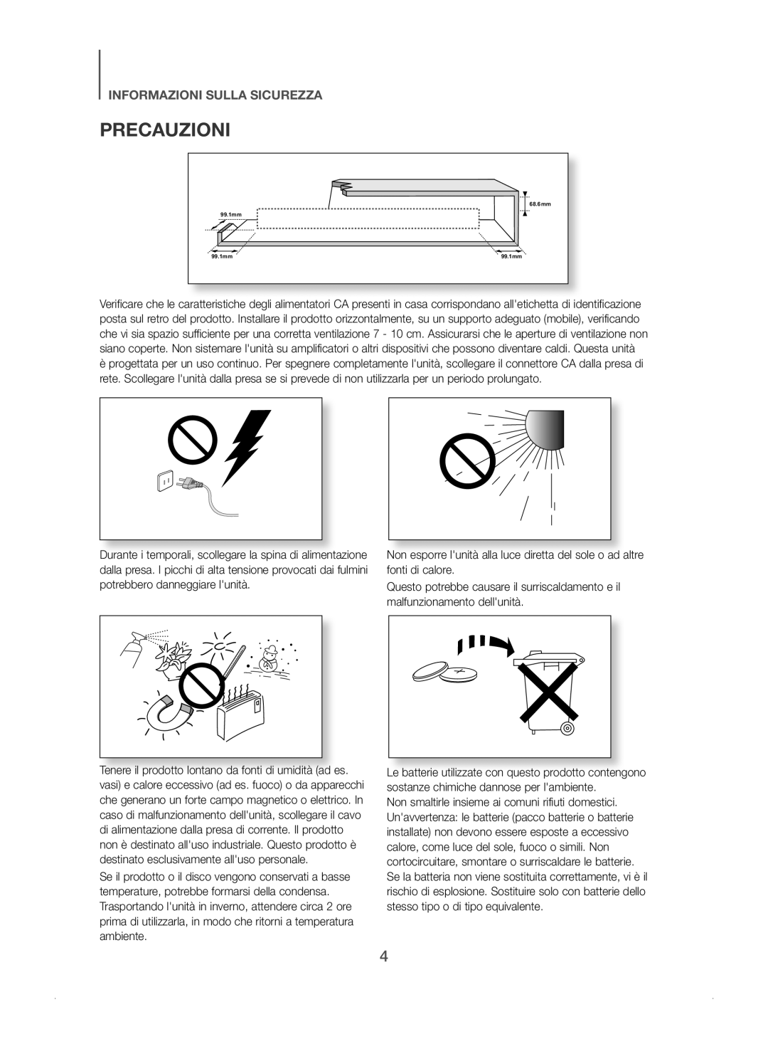 Samsung HW-J450/ZF manual Precauzioni 