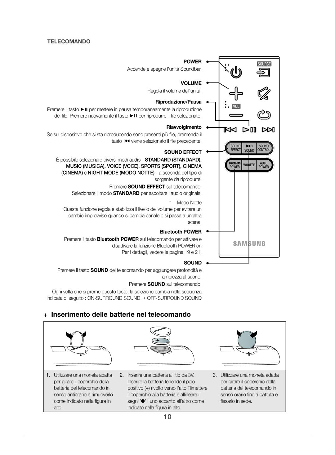 Samsung HW-J450/ZF manual ++Inserimento delle batterie nel telecomando, Riproduzione/Pausa, Riavvolgimento 