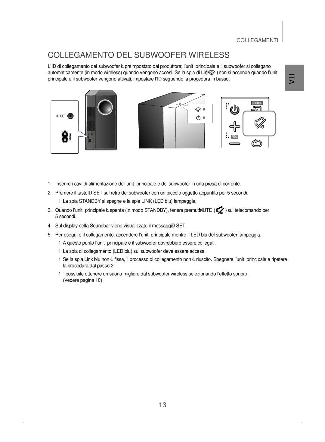 Samsung HW-J450/ZF manual Collegamento DEL Subwoofer Wireless 