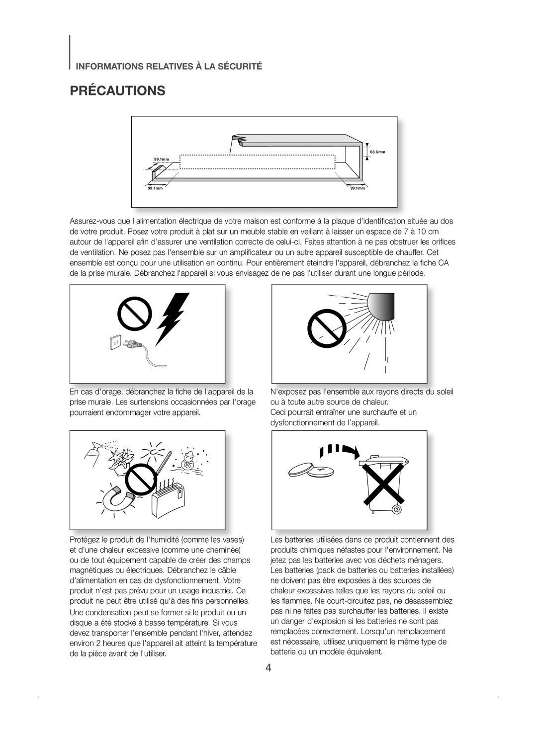 Samsung HW-J450/ZF manual Précautions 