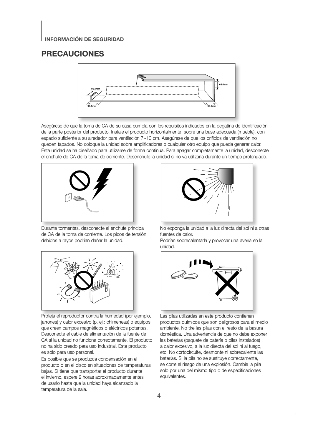 Samsung HW-J450/ZF manual Precauciones 