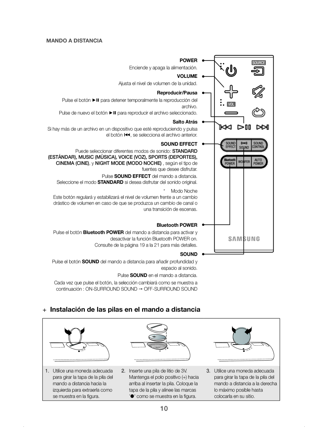 Samsung HW-J450/ZF manual ++Instalación de las pilas en el mando a distancia, Reproducir/Pausa, Salto Atrás 