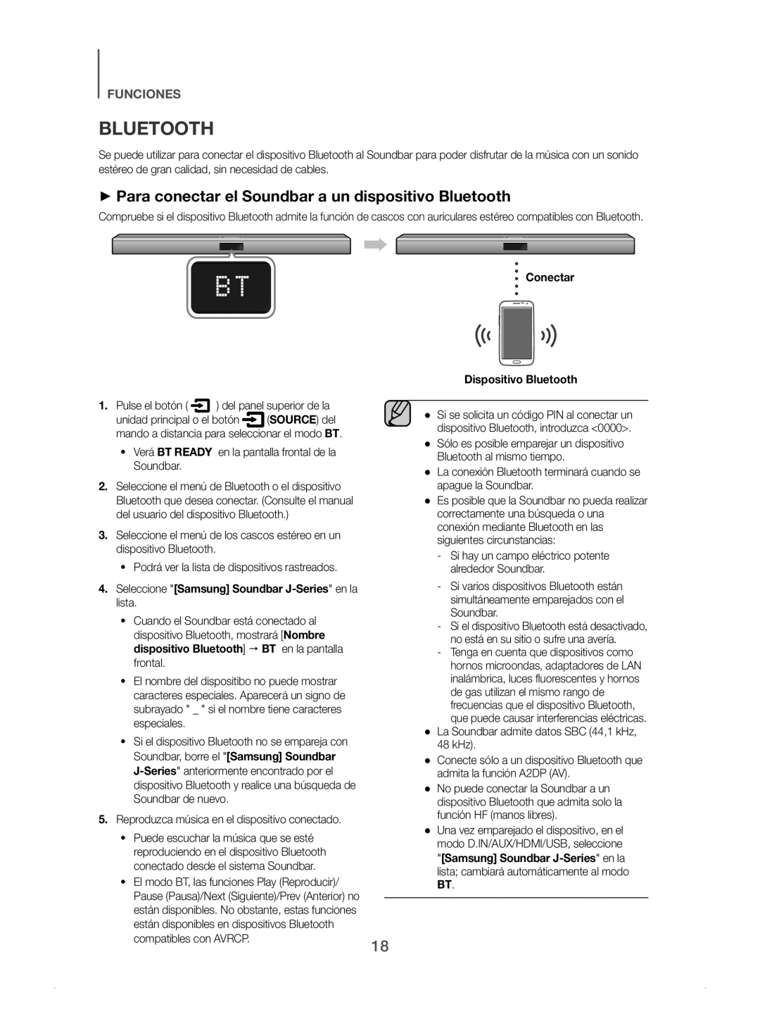 Samsung HW-J450/ZF manual ++Para conectar el Soundbar a un dispositivo Bluetooth, Conectar Dispositivo Bluetooth 