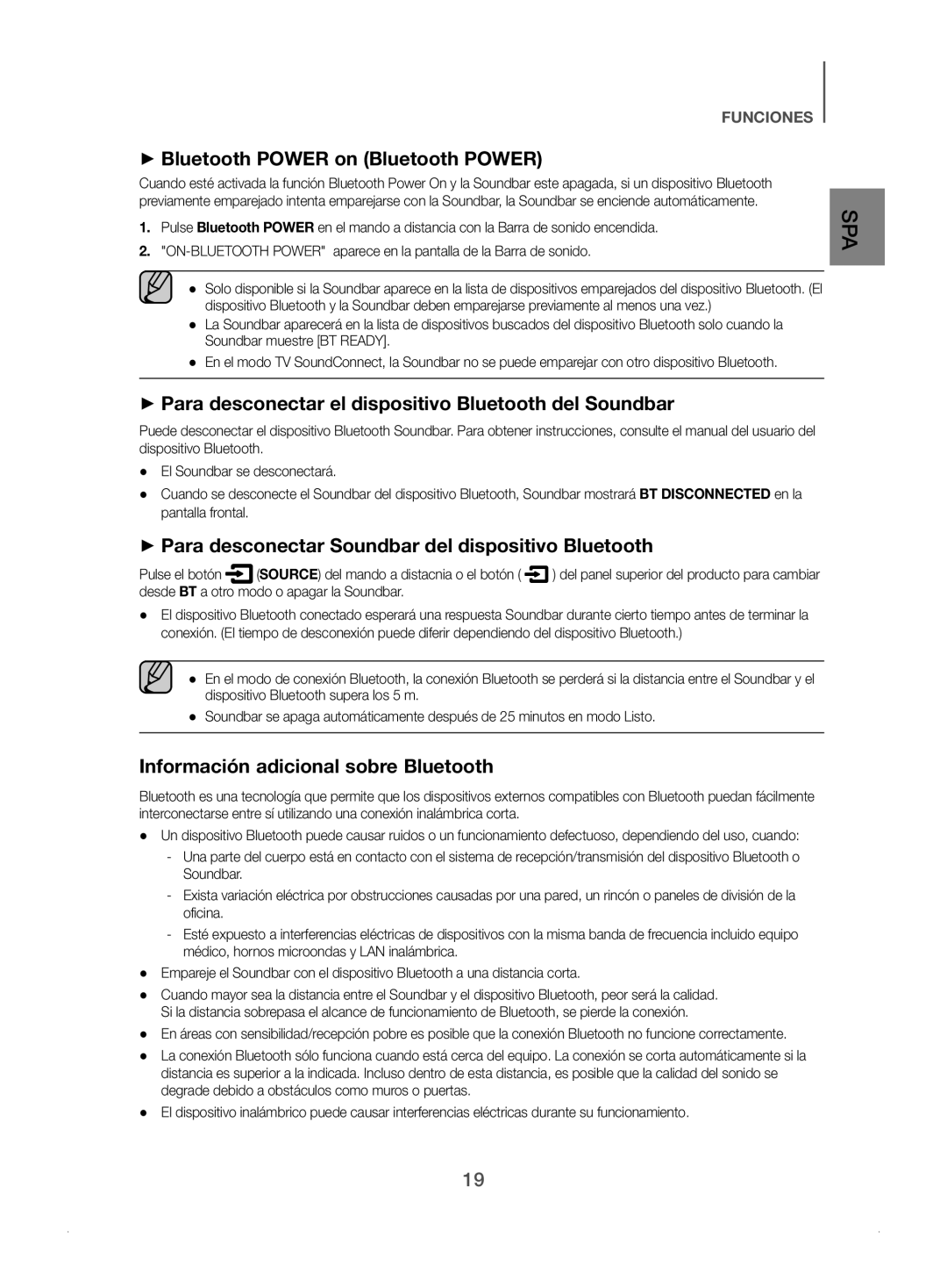 Samsung HW-J450/ZF manual ++Para desconectar el dispositivo Bluetooth del Soundbar, Información adicional sobre Bluetooth 