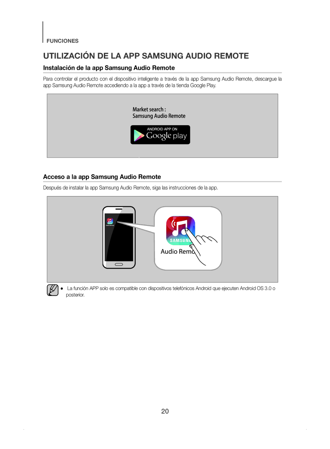 Samsung HW-J450/ZF manual Utilización DE LA APP Samsung Audio Remote, Instalación de la app Samsung Audio Remote 