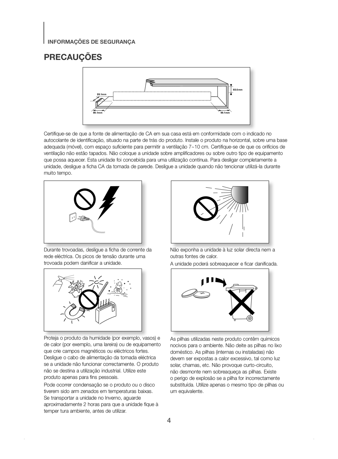 Samsung HW-J450/ZF manual Precauções 