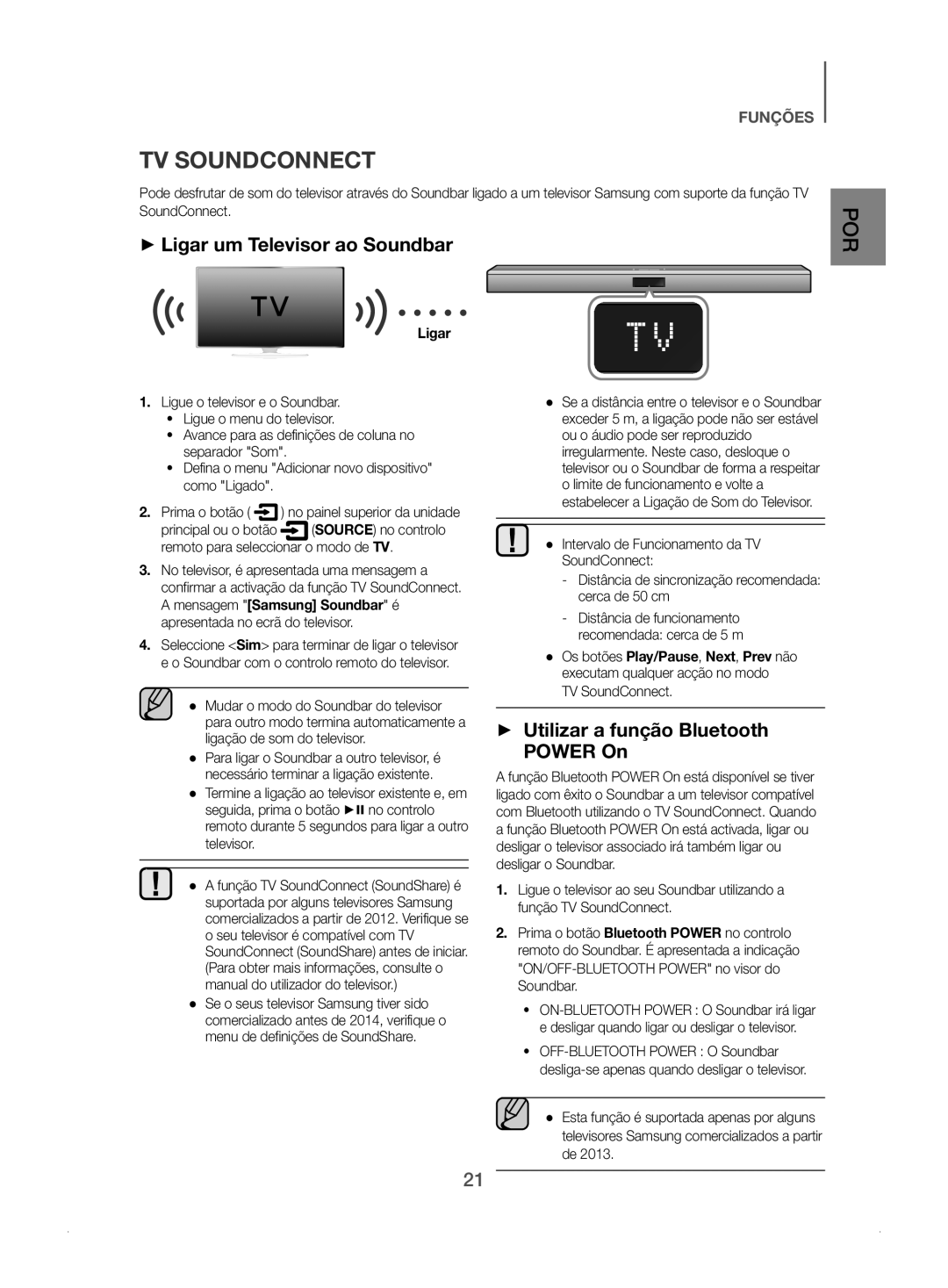 Samsung HW-J450/ZF manual ++Ligar um Televisor ao Soundbar, ++ Utilizar a função Bluetooth Power On 