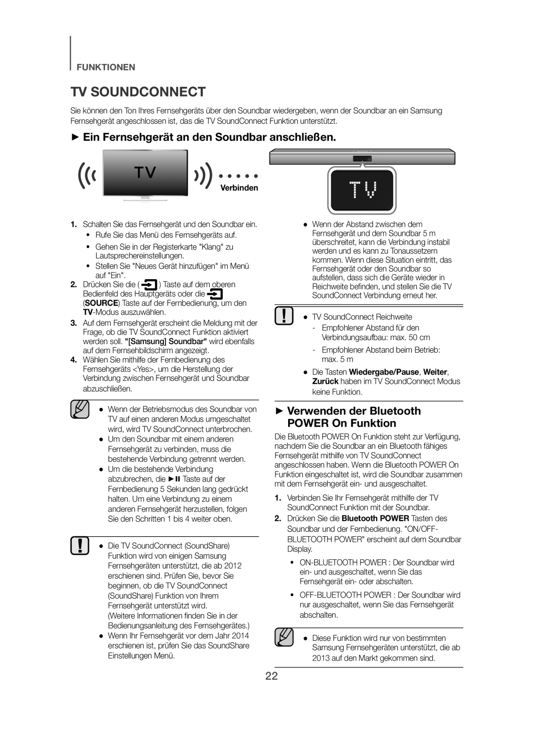 Samsung HW-J470/XN ++Ein Fernsehgerät an den Soundbar anschließen, ++Verwenden der Bluetooth Power On Funktion, Verbinden 