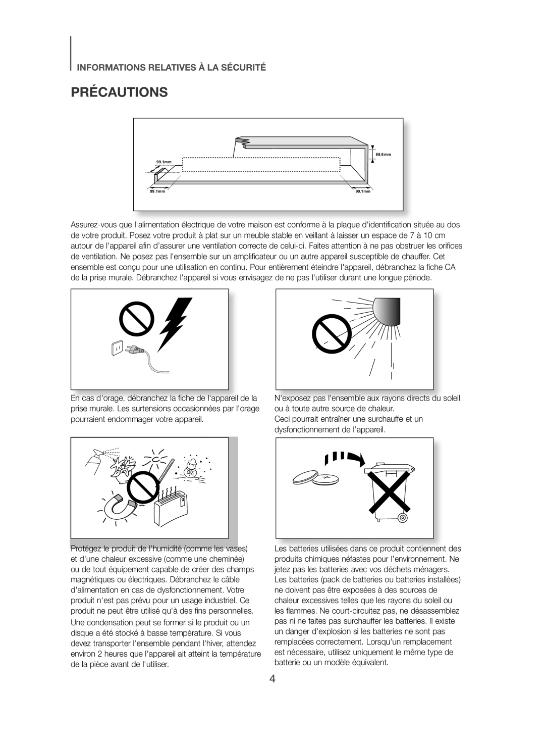 Samsung HW-J470/XN, HW-J470/EN manual Précautions 