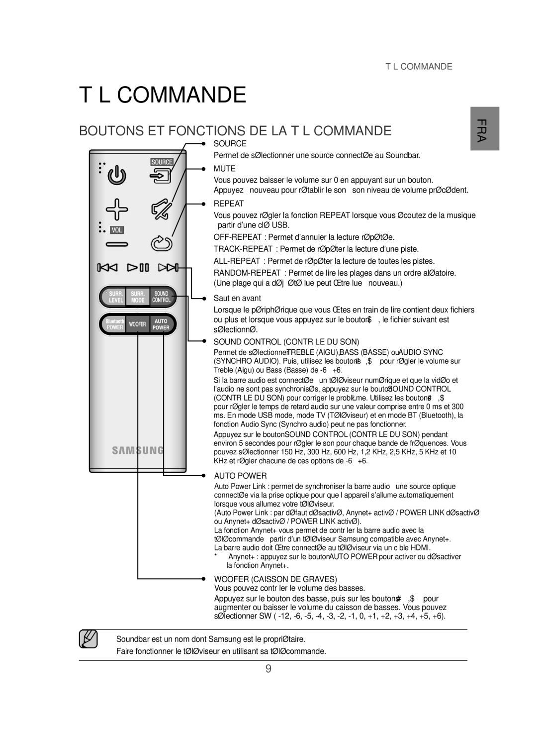 Samsung HW-J470/EN Boutons ET Fonctions DE LA Télécommande, Permet de sélectionner une source connectée au Soundbar 