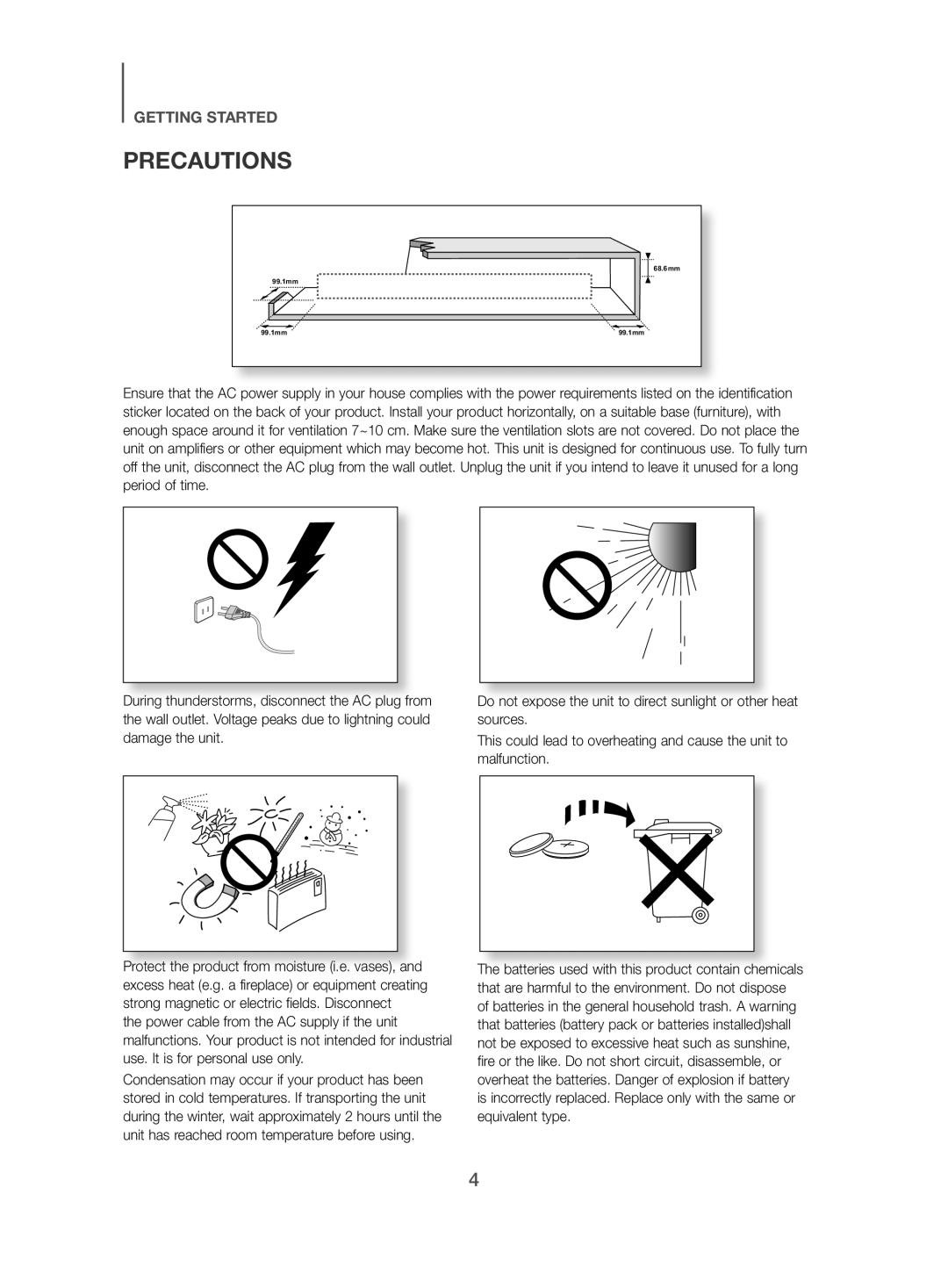 Samsung HW-J470/EN, HW-J470/XN manual Precautions 