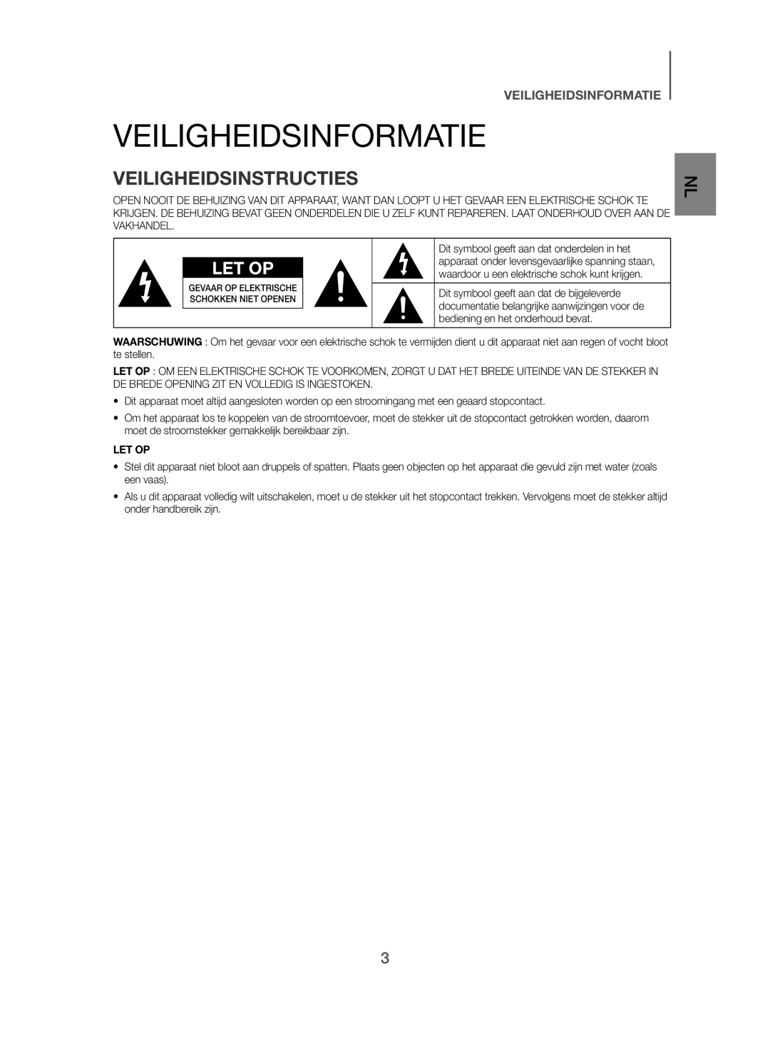 Samsung HW-J470/XN, HW-J470/EN manual Veiligheidsinformatie, Veiligheidsinstructies 