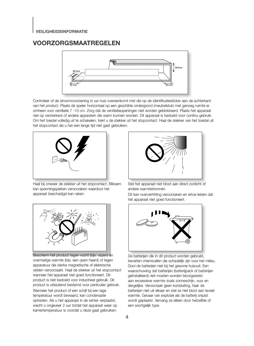 Samsung HW-J470/EN, HW-J470/XN manual Voorzorgsmaatregelen 