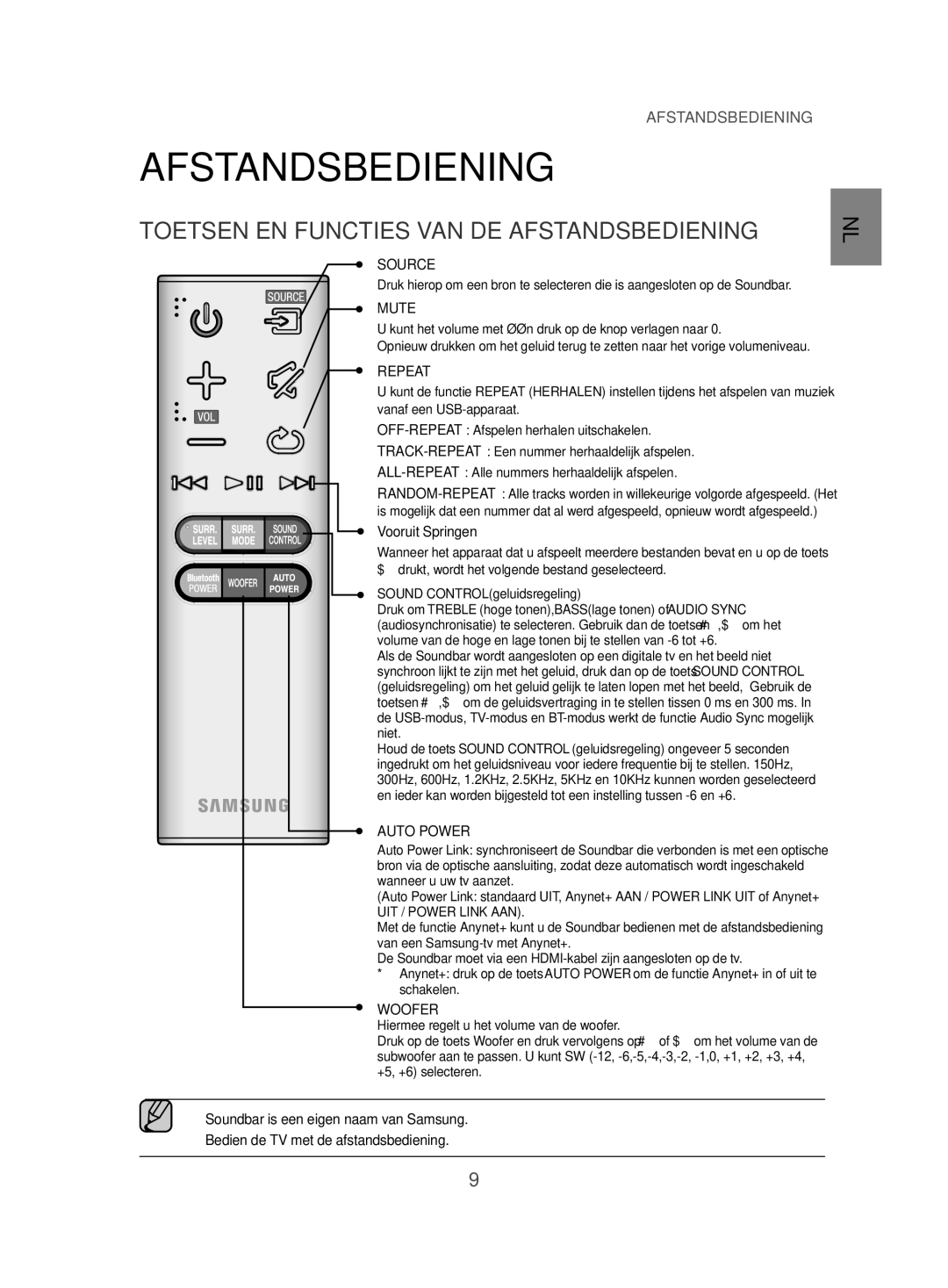 Samsung HW-J470/XN, HW-J470/EN manual Toetsen EN Functies VAN DE Afstandsbediening, Vooruit Springen 