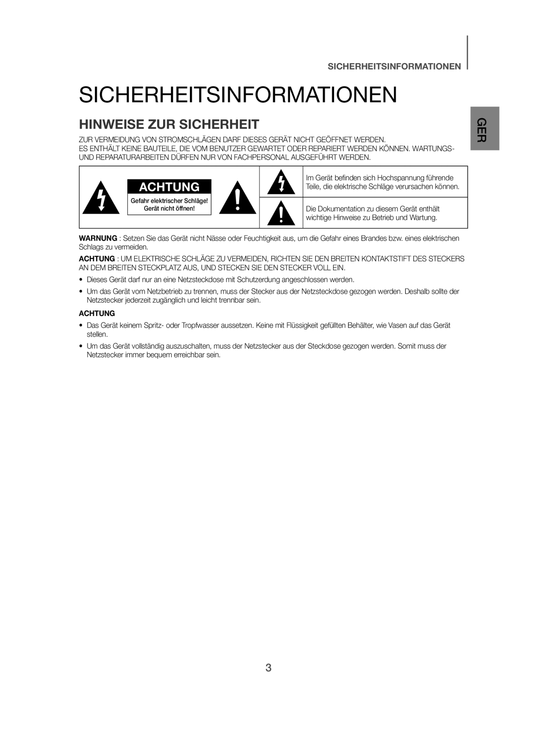 Samsung HW-J470/EN, HW-J470/XN manual Sicherheitsinformationen, Hinweise ZUR Sicherheit 