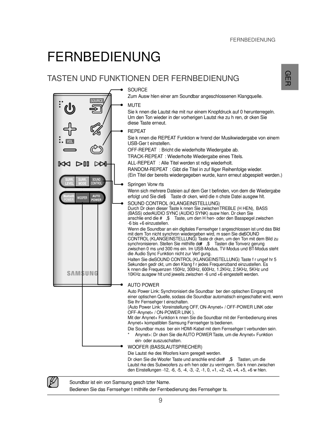 Samsung HW-J470/EN, HW-J470/XN manual Tasten UND Funktionen DER Fernbedienung, Springen Vorwärts 