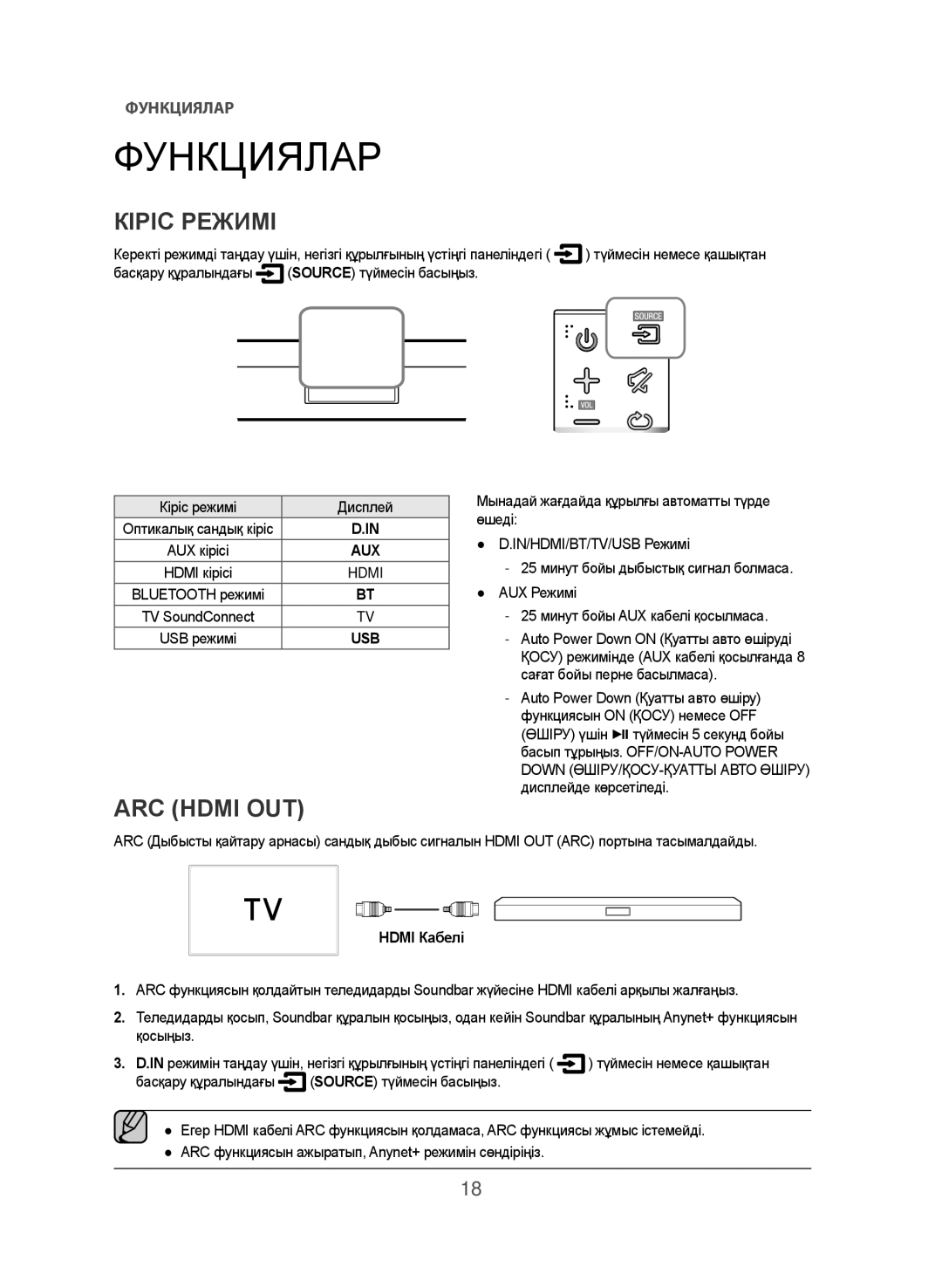 Samsung HW-J470/RU manual Функциялар, Кіріс Режимі 