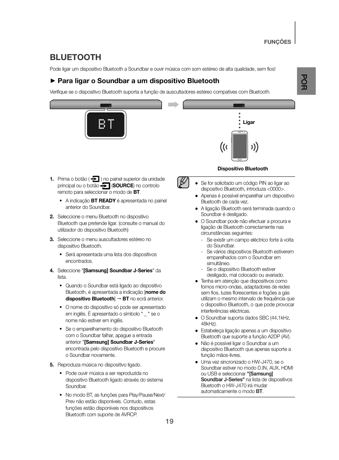 Samsung HW-J470/ZF manual ++Para ligar o Soundbar a um dispositivo Bluetooth, Seleccione Samsung Soundbar J-Series da lista 