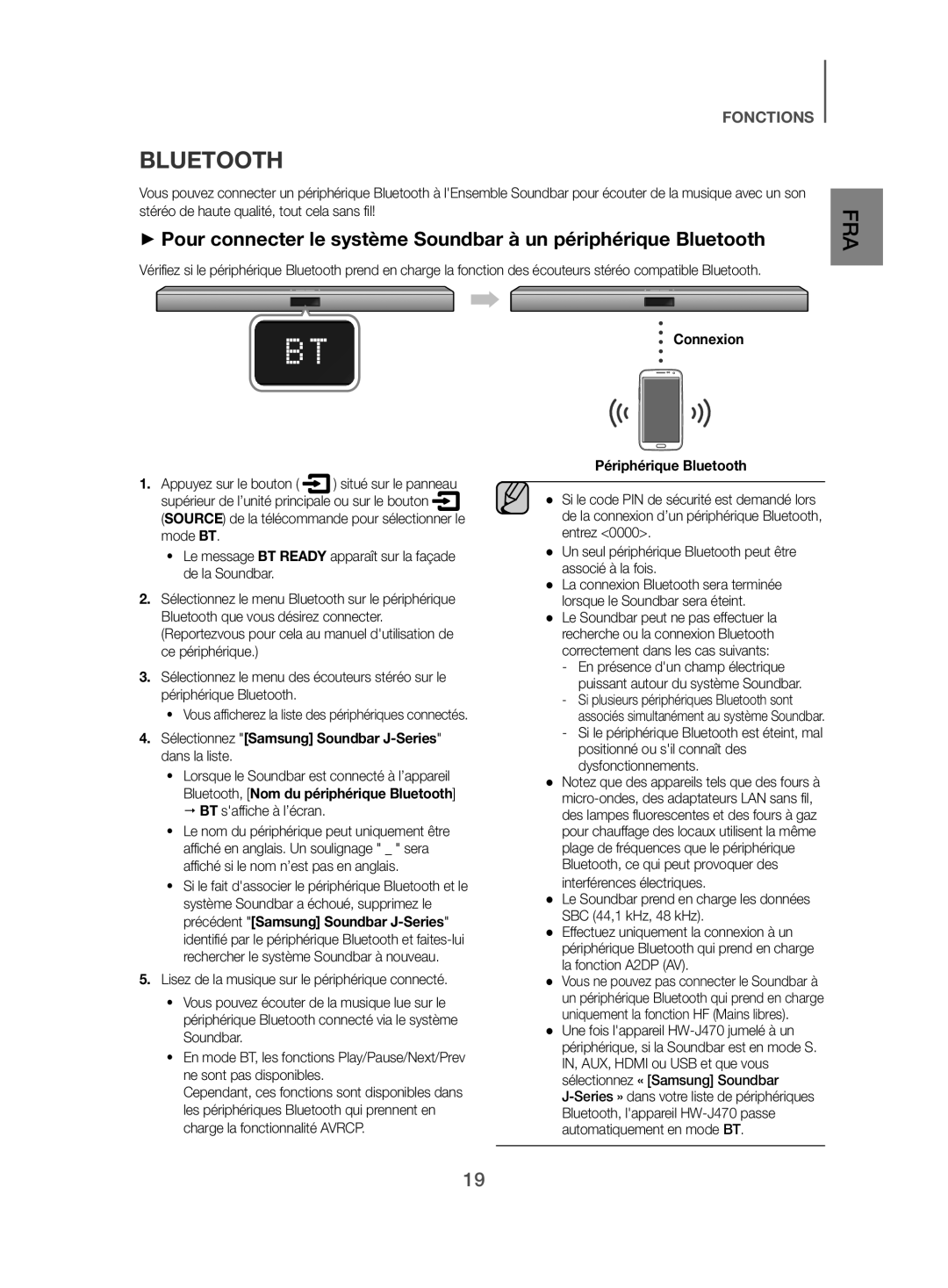 Samsung HW-J470/ZF manual Connexion, Dans la liste, Périphérique Bluetooth 