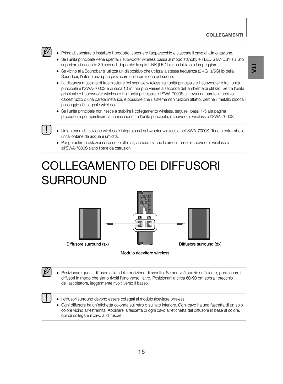 Samsung HW-J470/ZF manual Collegamento DEI Diffusori Surround, Diffusore surround sx 