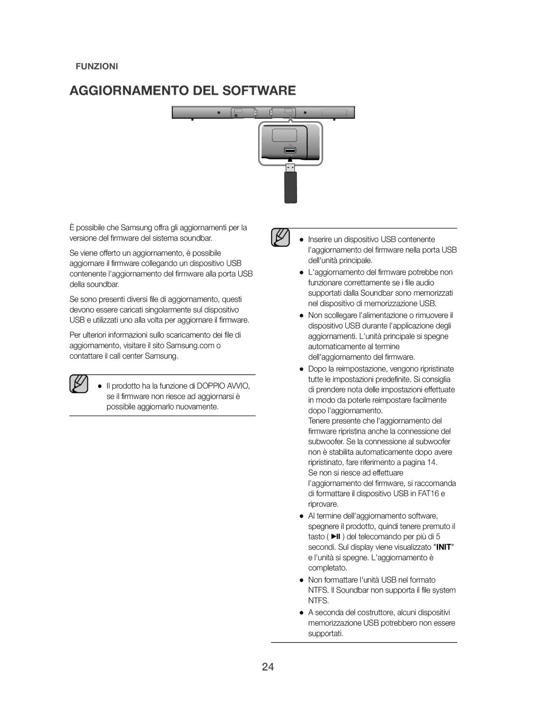 Samsung HW-J470/ZF manual Aggiornamento DEL Software 