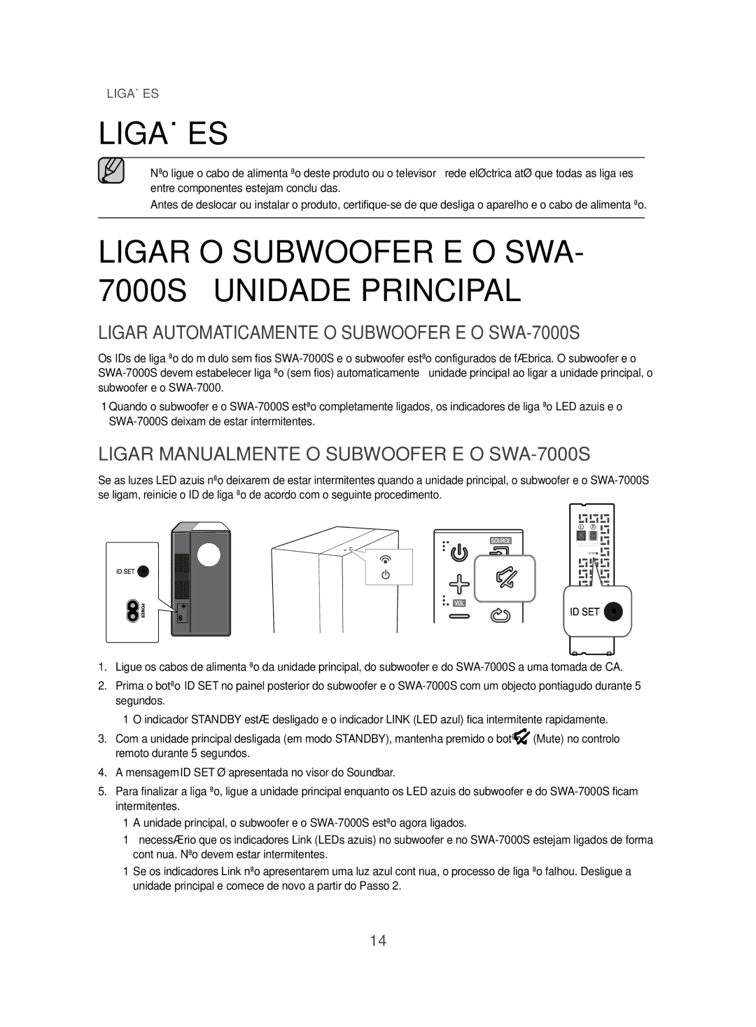 Samsung HW-J470/ZF manual Ligações, Ligar Automaticamente O Subwoofer E O SWA-7000S 