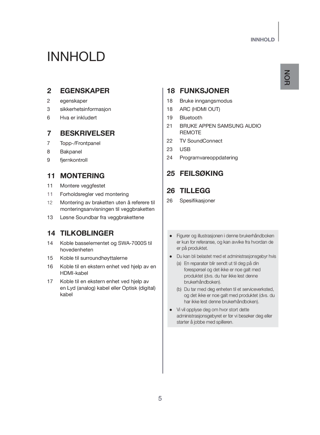 Samsung HW-J480/XE manual Innhold, Montering 