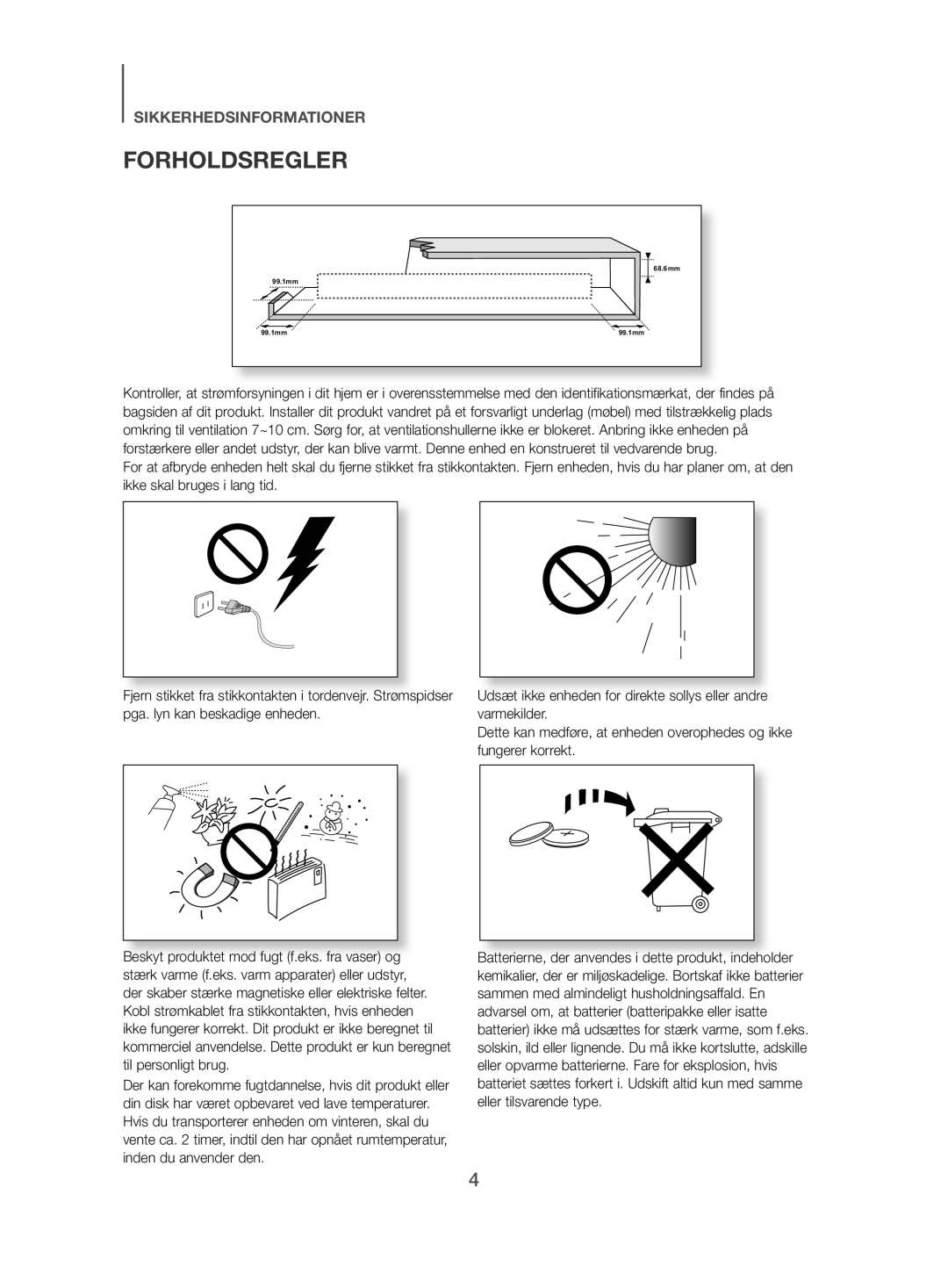 Samsung HW-J480/XE manual Forholdsregler 