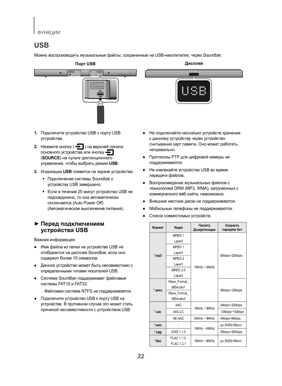 Samsung HW-J550/RU Usb, ++Перед подключением устройства USB, Порт USB, Подключите устройство USB к порту USB устройства 