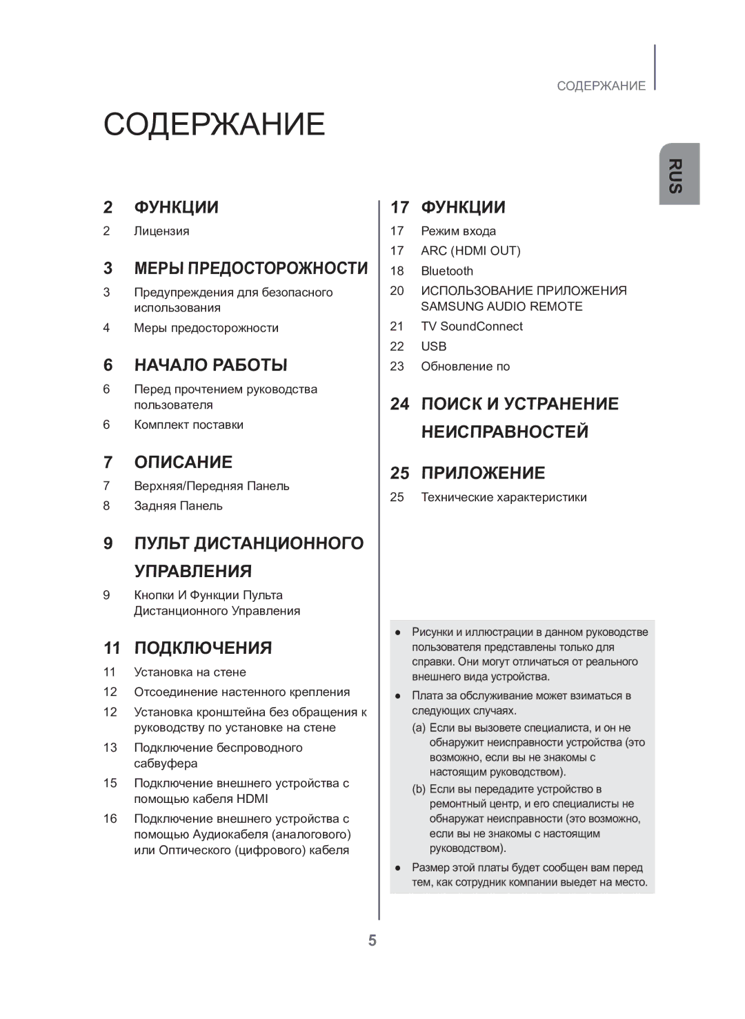 Samsung HW-J550/RU manual Содержание, Функции 