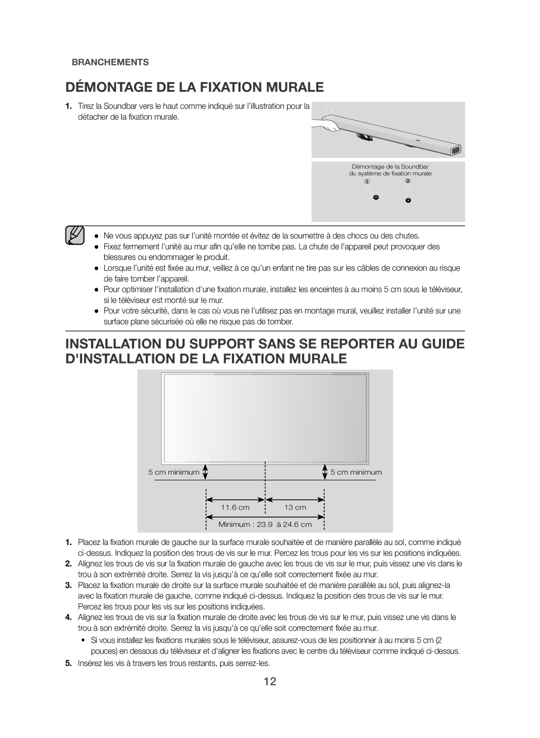 Samsung HW-J551/EN, HW-J550/EN manual Démontage DE LA Fixation Murale 